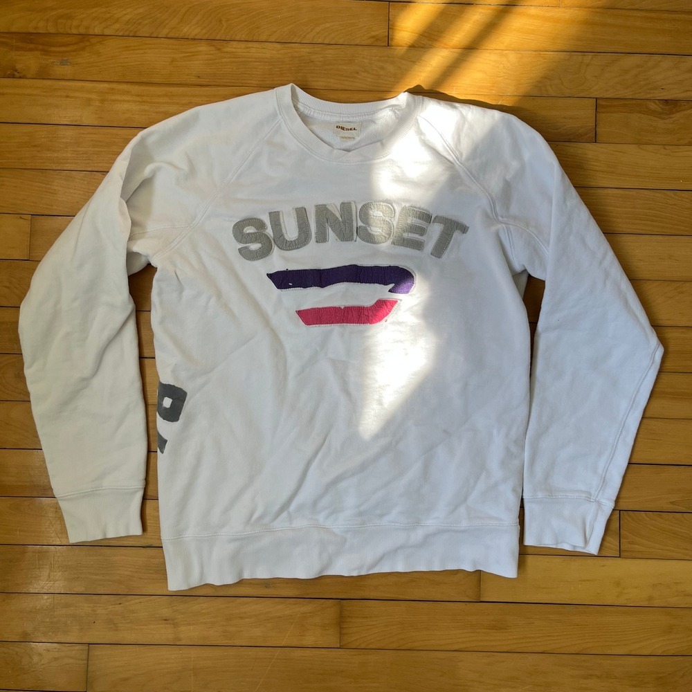 Diesel Sunset Graphic Crewneck Sweatshirt White Raglan XL Mens 978 Logo